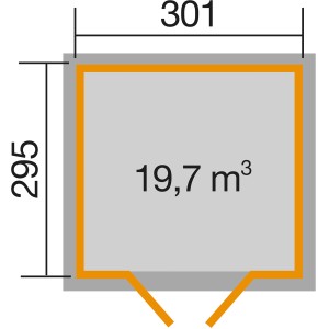 Grundriss weka Gartenhaus 122 Gr.5: 301x295cm, 19,7m³ Fläche. Ideal als Holz-Gartenhaus.