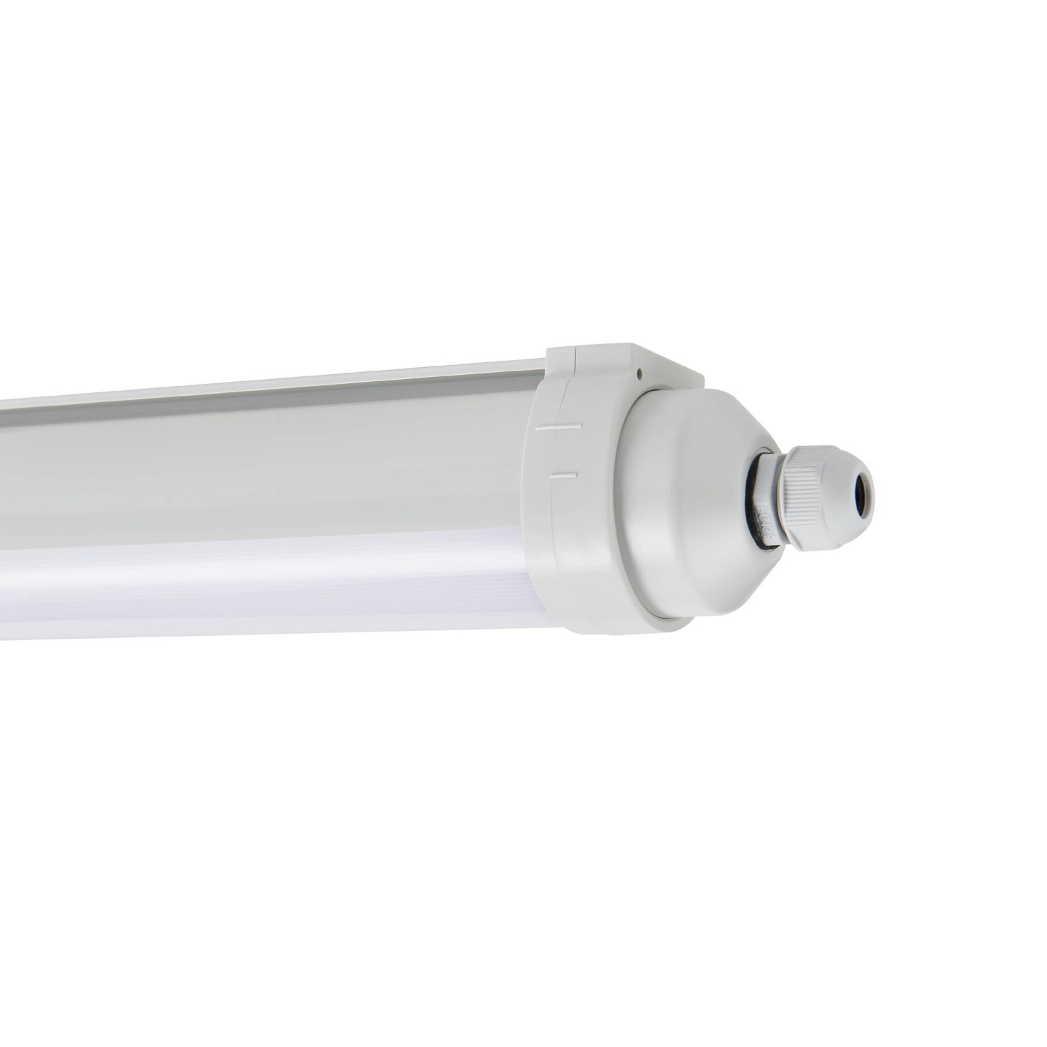 Graue Eglo LED-Wannenleuchte Expert Easy Fix, 60 cm, Detailaufnahme der Feuchtraumleuchte.