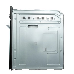 Rückansicht Respekta Einbaubackofen Jannis Autark AB121-26, silbernes Gehäuse mit Lüftungsschlitzen.