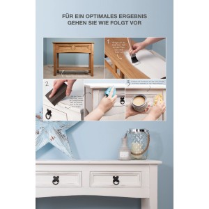 Anwendungsbeispiel: Möbel gestalten mit Rust-Oleum Kreidefarbe Wintergrau. DIY-Projekt mit Möbellack.