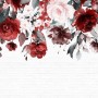 Fototapete mit Blumenmuster in Rot, Rosa, Lila und Weiß auf Steinwand, 3,50 m x 2,55 m.