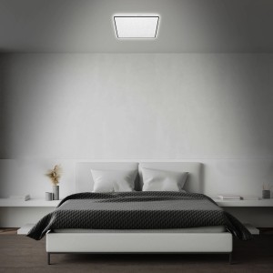 Brilo LED-Deckenleuchte Lino Schwarz 24W mit Sterneneffekt im Schlafzimmer.