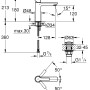 Technische Zeichnung: Grohe Lineare S-Size Waschtischarmatur in Chrom mit Maßangaben.