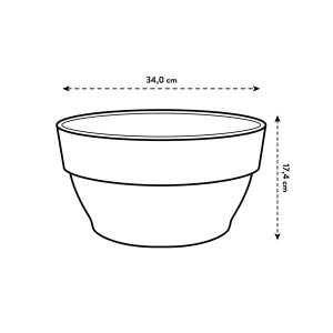 Skizze: Anthrazitfarbene Elho Blumentopfschale Vibia Campana, Ø 34 cm, Höhe 17 cm.
