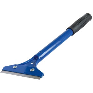 Blauer LUX Fenster- und Bodenschaber mit schwarzem Griff. Vielseitiger Spachtel für Reinigungsarbeiten.