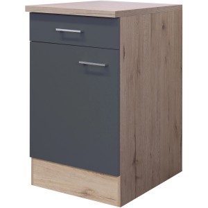 Flex-Well Unterschrank Morena, 50 cm, Basaltgrau/San Remo Eiche, mit Schublade und Tür.