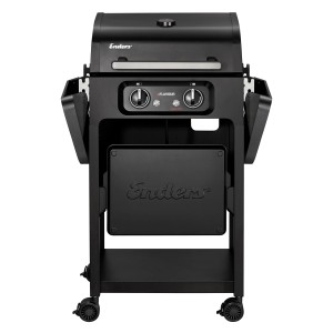 Schwarzer Enders Elektrogrill eFlavour 2 Turbo mit Garhaube und Seitenablagen.