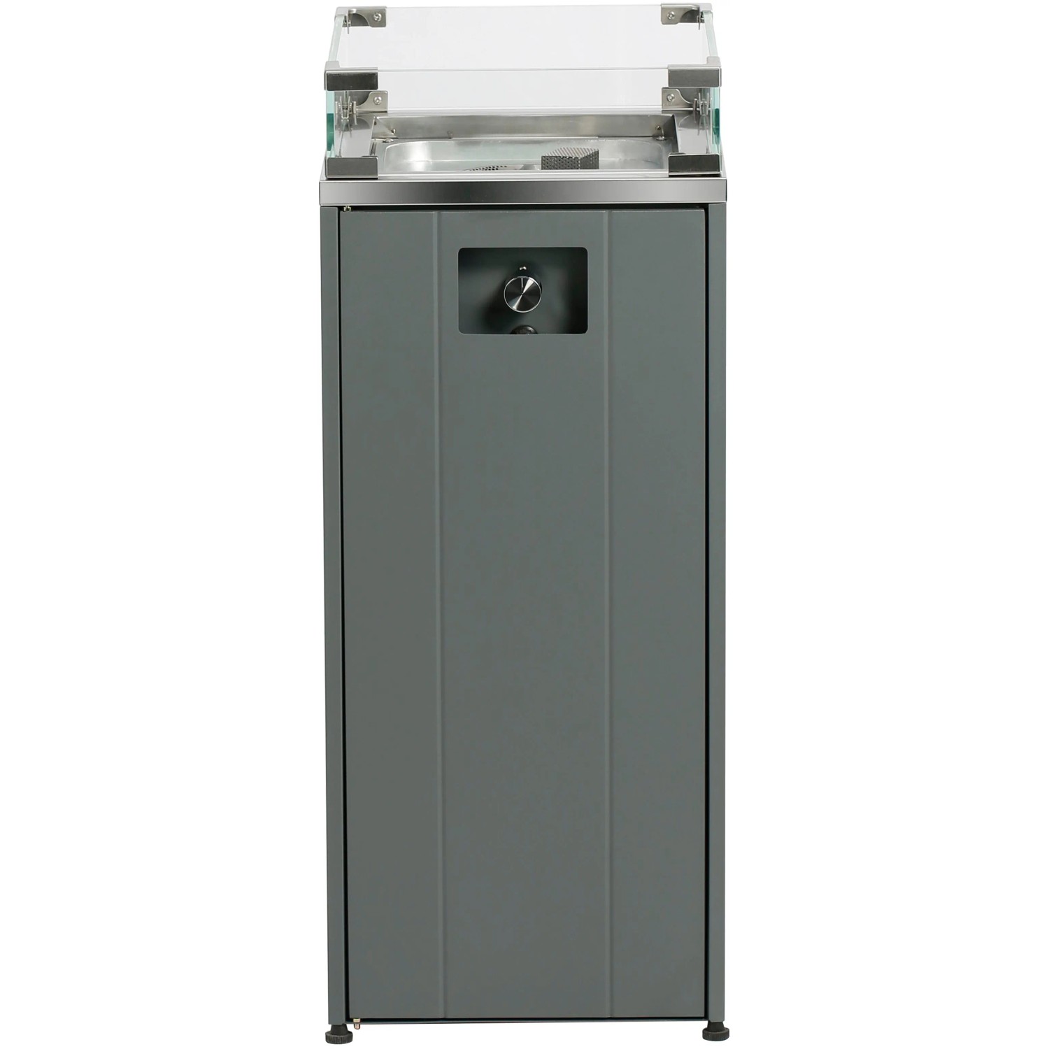 Buschbeck Terrassenheizer Loungefeuer Malta Grau, 7,5 kW. Grauer Heizstrahler mit Glasaufsatz.