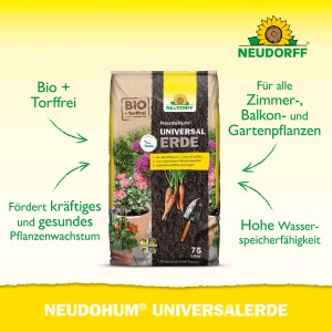 Sack Neudorff Universalerde Neudohum 75 l, torffreie Bio-Erde für Zimmer-, Balkon- und Gartenpflanzen.
