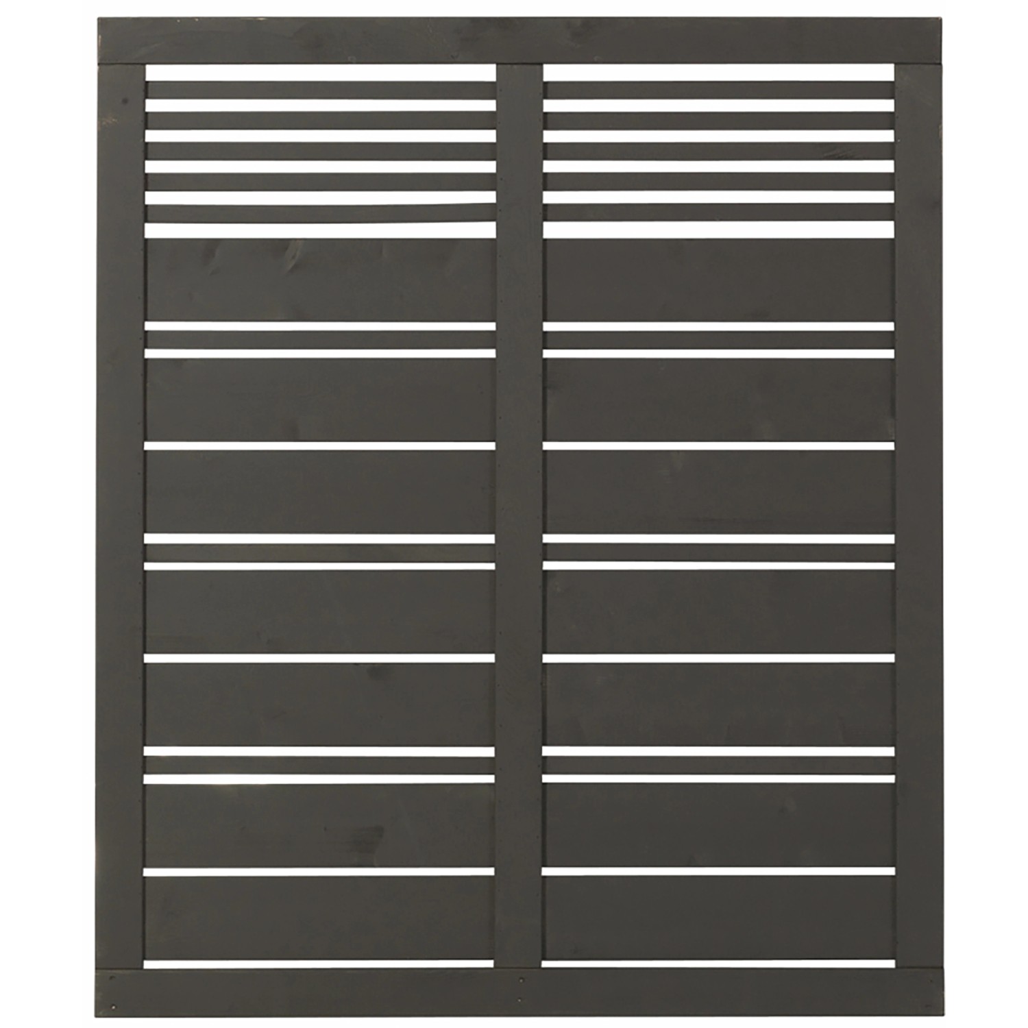 Umbragrauer Sichtschutzzaun Silence aus Nadelholz, 120x140 cm, mit horizontalen Latten.