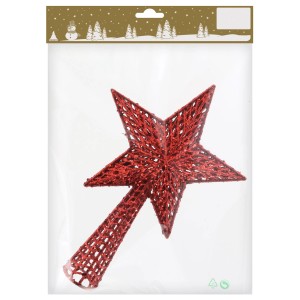 Baumspitze Stern Kunststoff mit Glitter Rot