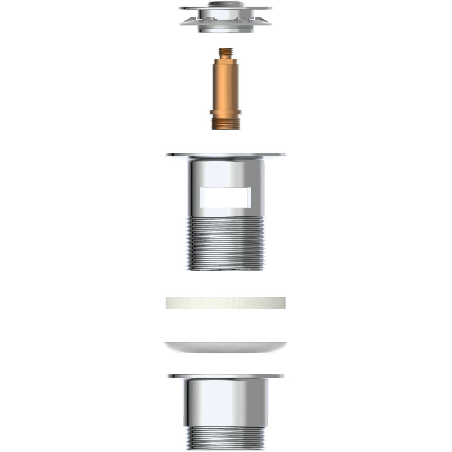 Kirchhoff Pop Up Ablaufgarnitur für Waschbecken, 63x80mm, Chrom, Einzelteile im Detail.