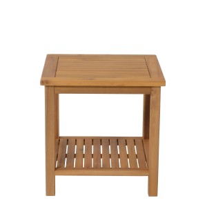 Quadratischer, brauner Gartentisch Iowa (45x45 cm) von Garden Pleasure aus Holz mit Ablage.
