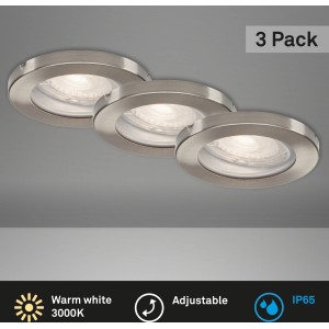 Briloner LED-Einbaustrahler 3er-Set, Nickel matt, IP65, für Bad und Innenräume.