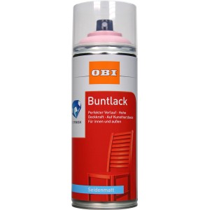 OBI Buntlack Spray in Zartrosa, seidenmatt, 400ml Dose für Innen- und Außenbereich.