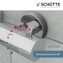 Schütte Thermostat Wannenarmatur London Chrom, Detailaufnahme mit Verbrühschutz bei 38°.