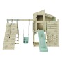 Spielturm mit Babyschaukel in Mintgrün, Kletterwand und Rutsche. Ideal für Kinder ab 3 Jahren.