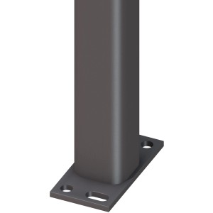 Anthrazitfarbener Metallpfosten (7x7x195 cm) mit Bodenplatte zur Zaunmontage.