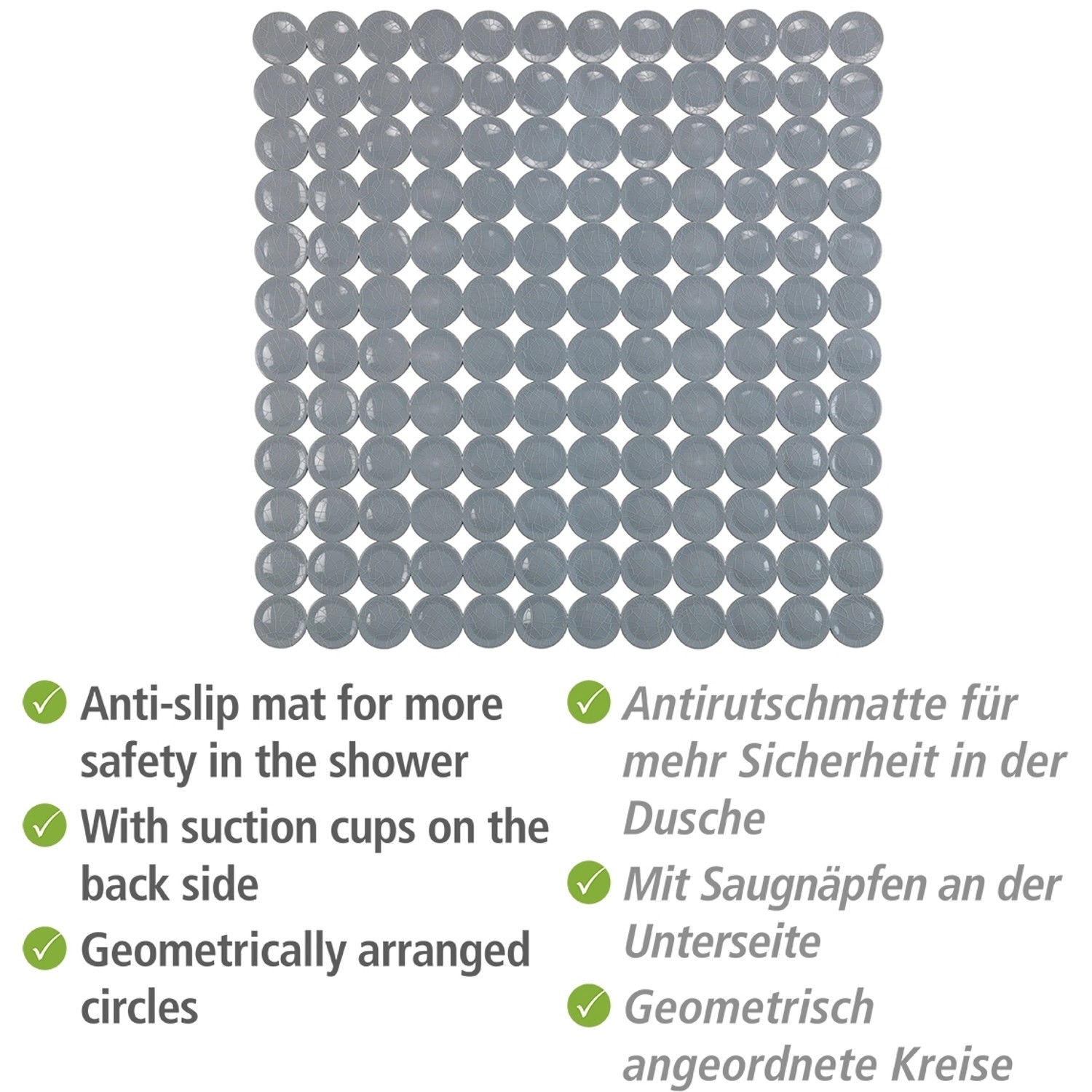 Graue Wenko Duscheinlage Belem 54x54 cm mit geometrischem Muster für mehr Sicherheit im Bad.