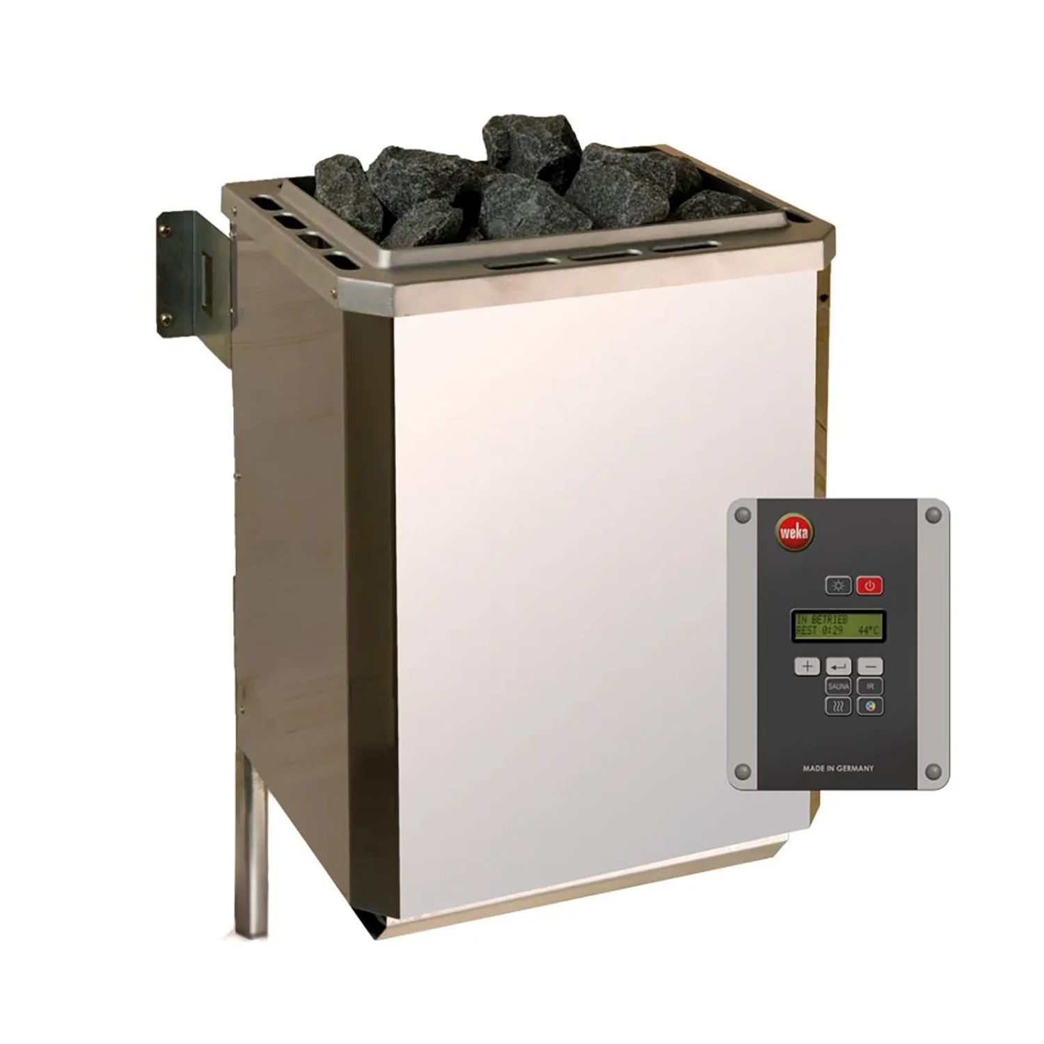 Weka Saunaofen 7,5 kW mit Steinen und digitaler Steuerung für Elementsauna Halmstad.