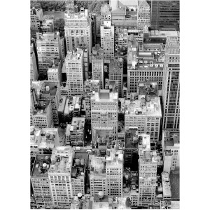 Komar Wandbild Roof Top, 30x40 cm, zeigt eine Schwarz-Weiß-Ansicht von New Yorker Hochhäusern.