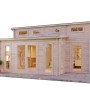 Finntherm Gartensauna Lausitz Prima aus Pinienholz, 590x540cm, mit Pultdach und Fenster.