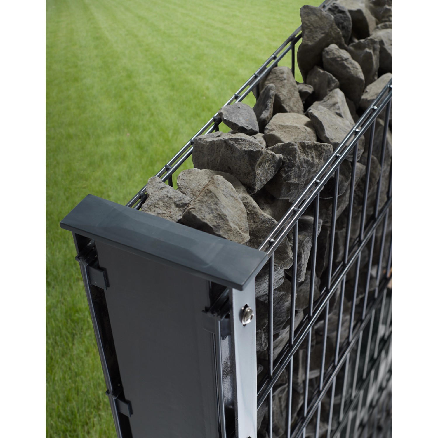 Floraworld Zaungabione Basis-Set, anthrazit, zum Einbetonieren, gefüllt mit Steinen.