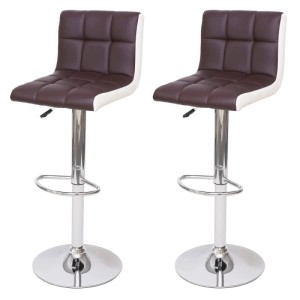 2er-Set Barhocker G87, braun-weißes Kunstleder, Chromfuß, höhenverstellbar und drehbar.