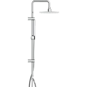 Schütte Überkopfbrause-Set Tokyo Chrom mit eckiger Kopf- und Handbrause an Duschstange.