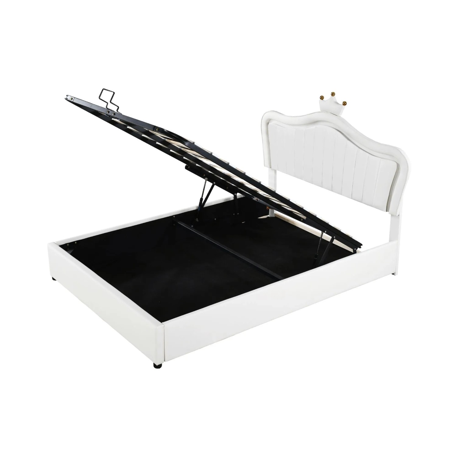 okwish Polsterbett 140x200cm mit Hydraulischem Stauraum LED Kinderbett Weiß ohne Matratze_10