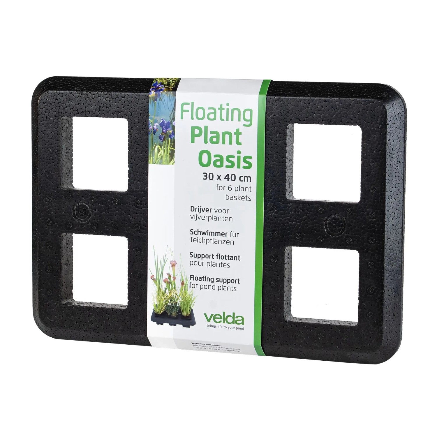 Schwarze Velda Floating Plant Island Oasis 30x40 cm, Vegetationsmatte für 6 Teichpflanzkörbe.