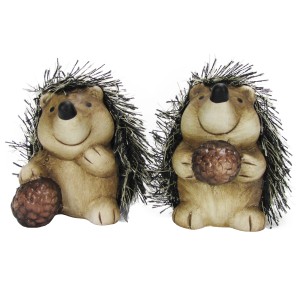 Braune Keramik-Igel mit Stoff, 7,5 cm, als herbstliche Deko-Figuren für Innenräume.