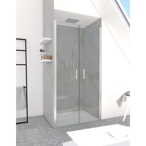 Aurlane Glasdusche Silver Calm 90 Chrom, 90x200 cm mit zwei Pendeltüren und chromfarbenen Profilen.