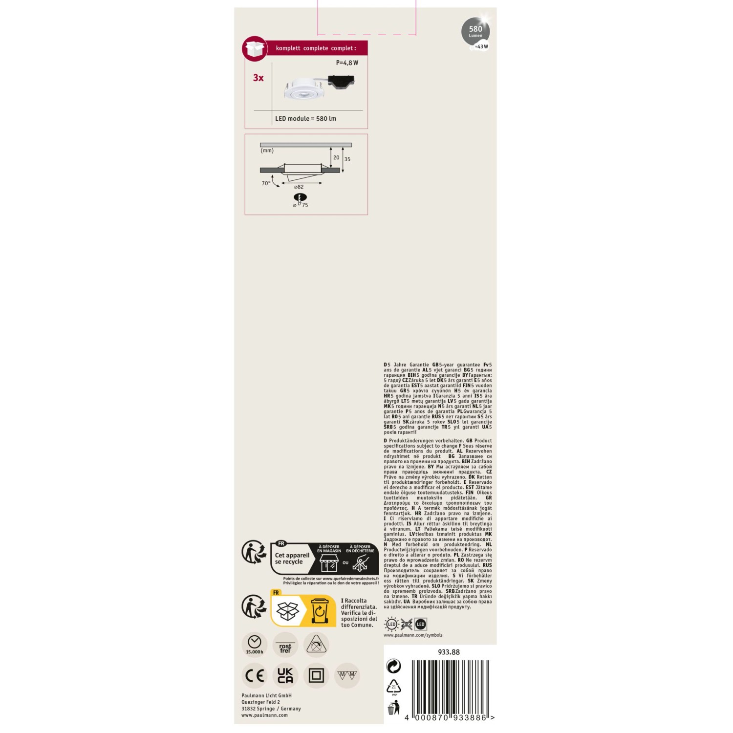 Paulmann LED-Einbaustrahler 3er Set, weiß, schwenkbar. Deckenleuchte für Innenräume.