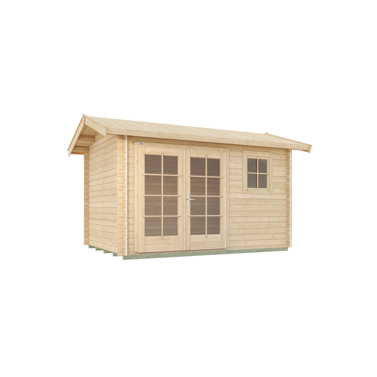 Unbehandeltes Weka Holz-Gartenhaus mit Satteldach und Doppeltür, 300 cm breit.