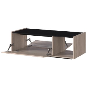 Germania Couchtisch in Eiche und Schwarz mit zwei Klappen und offenem Fach.
