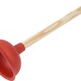 Roter Pömpel (Ausgussreiniger Classic, 135 mm) mit Holzstiel zur Abflussreinigung.