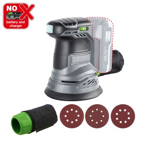 LUX Akku-Exzenterschleifer A-EXS-20/125 (ohne Akku/Ladegerät) mit Staubfangsack und Schleifscheiben.