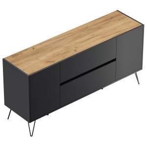 Posseik Sideboard Industrial G, 155 cm, Grafit/Eiche, mit 2 Schubladen und 2 Türen.