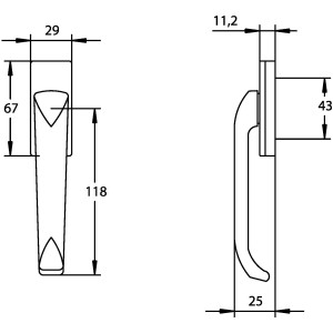 Technische Zeichnung: Alpertec Fenstergriff Juliane, weiße Fensterolive mit Maßangaben.