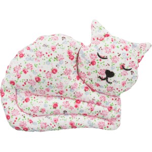 Trixie Katzenspielzeug Katze aus Stoff mit Baldrian, 13 cm, mit Blumenmuster.