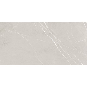 Graue, polierte Feinsteinzeug Bodenfliese, 60x120 cm, mit Marmoroptik und glänzender Oberfläche.