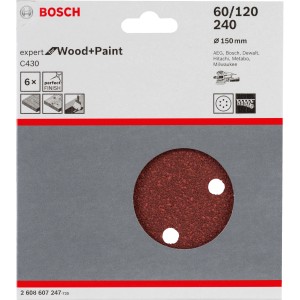 Bosch Schleifblatt-Set C430, 6 Stück, 150 mm, für Schwingschleifer. Zum Schleifen von Holz.