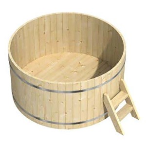 Finntherm Holz-Badefass Bergen, Ø 160 cm, aus Fichte mit Leiter. Ideal für den Garten.