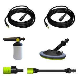 Ava Zubehör-Set für Hochdruckreiniger, 6-teilig: Schläuche, Schaumkanone, Mikrofaser-Mopp, Drehgelenk, Lanze.