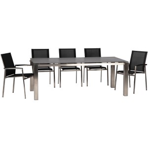 Acamp Gartenmöbel-Set Auris: 4 Stapelsessel, Tisch 200x100 cm, Edelstahl/Metalica Dark.