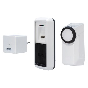 Abus Hometec Pro CFS3100 Bluetooth-Fingerscanner in Weiß-Schwarz für Türsicherung.