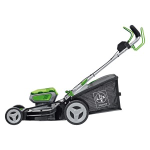 LUX Akku-Rasenmäher 40V mit 2 Akkus, 46 cm Schnittbreite und Radantrieb.