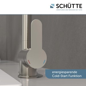 Schütte Spültischarmatur Rio in Edelstahloptik, Einhebelmischer mit Cold-Start Funktion.