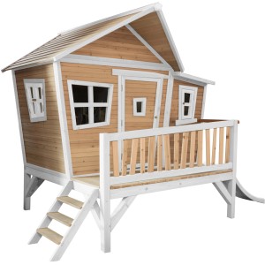 Axi Emma Spielhaus aus Holz in Braun-Weiß mit Rutsche, Teil der Kategorie Spieltürme & Spielanlagen.
